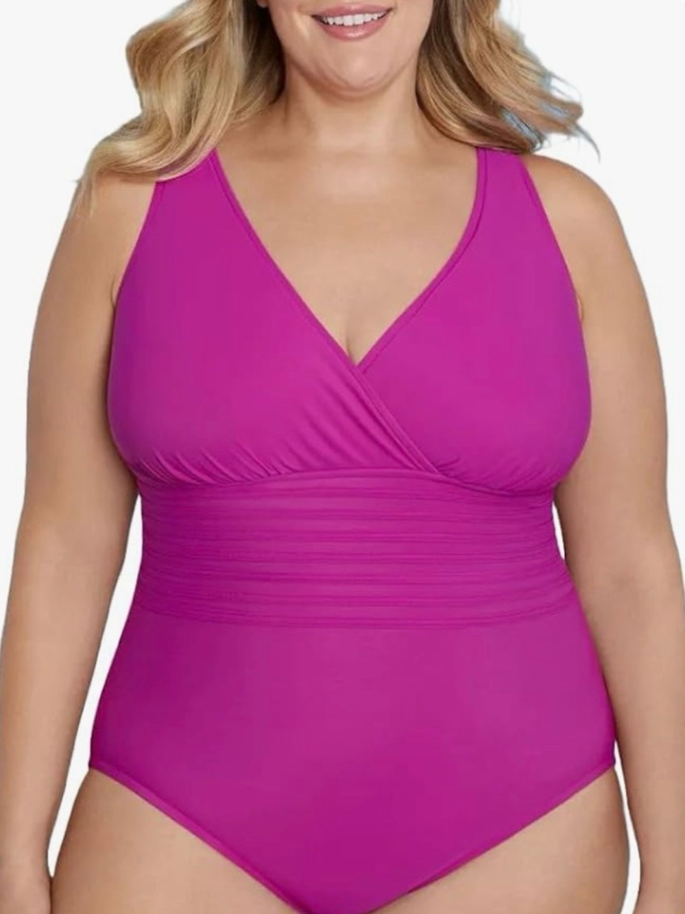 Aqua Green Women's Magenta Surplice One-Piece Swimsuit (Plus Size 22)
